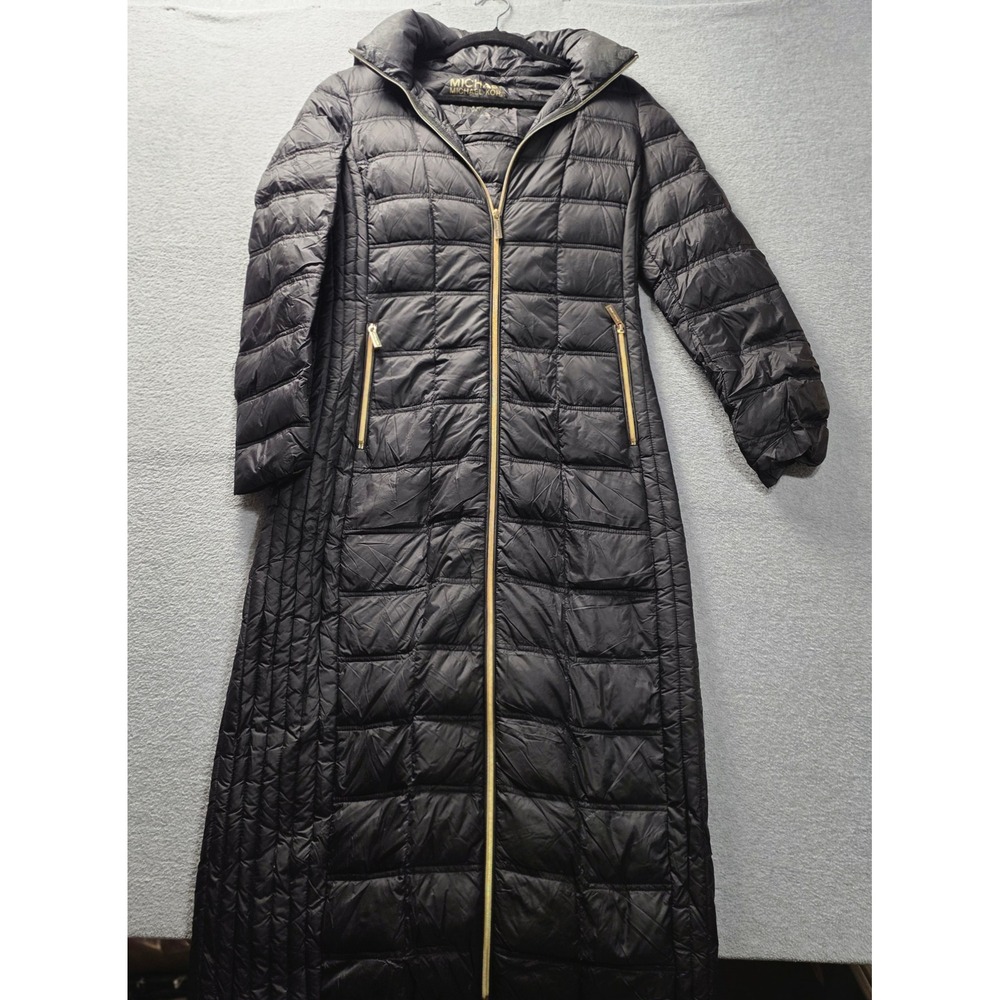MICHAEL Michael Kors Long Hooded Puffer Maxi Coat Womens S Black Packable Down
